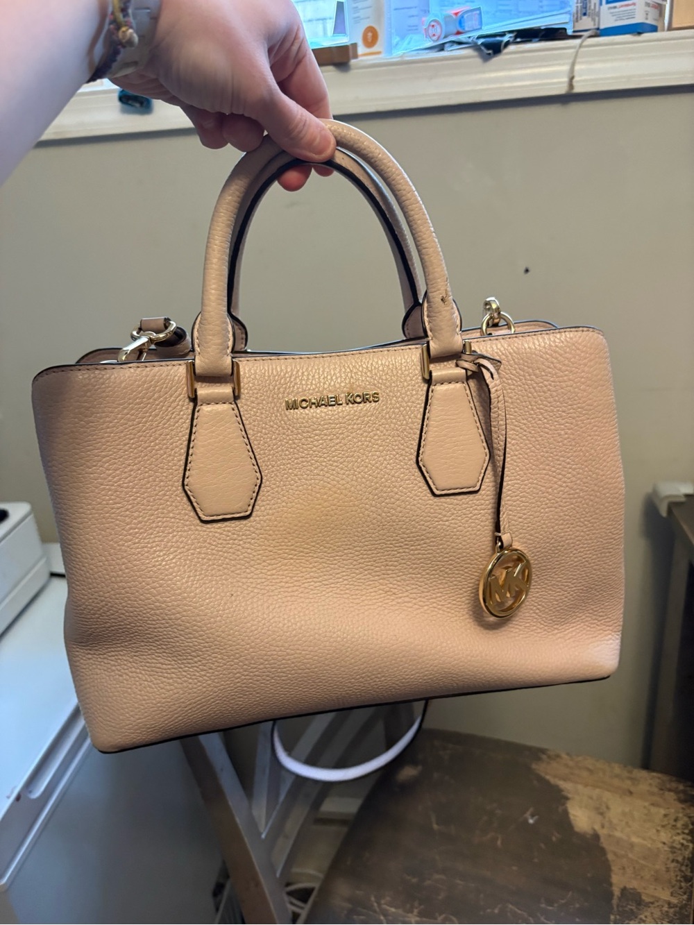 Michael Kors Blush Pebbled Leather Satchel with Gold Hardware